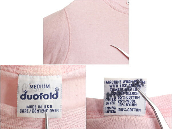 80s USA製 デュオフォールド 2レイヤー 長袖 Tシャツ レディース M 小さめ S ヴィンテージ 無地 ロンT アンダーシャツ カットソー インナー