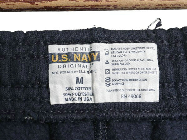 USA製 US NAVY プリント スウェット トレーニング パンツ メンズ M / 古着 ミリタリー 裏起毛 トレーナー 軍物 ネイビー USN ワンポイント