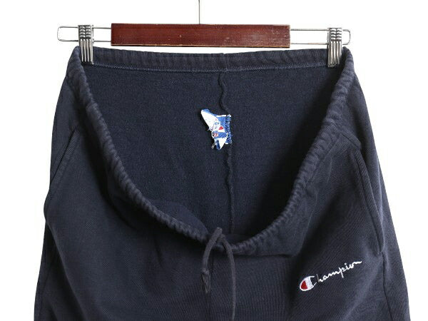 90s USA製 チャンピオン スウェット パンツ メンズ L 古着 オールド ポケット付き 裏起毛 スクリプト ロゴ ワンポイント ヘビーウェイト 紺