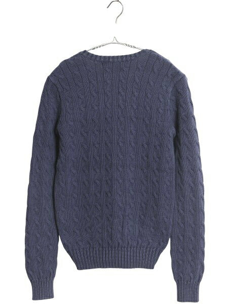 ラルフローレン コットン ケーブル ニット セーター レディース S / ポロ スポーツ 長袖ニット Vネック ワンポイント シンプル きれいめ 紺
