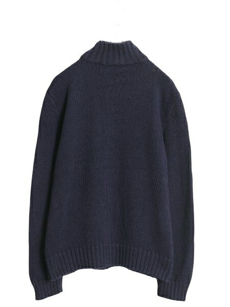 00s ポロ ラルフローレン コットン ニット セーター メンズ L 古着 オールド ハイネック ハーフジップ ワンポイント リブ編み シンプル 紺