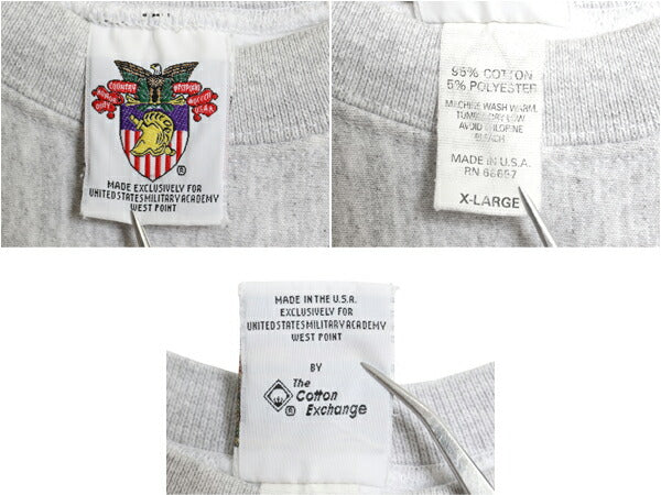 90s USA製 WEST POINT プリント スウェット メンズ XL オールド リバース タイプ トレーナー 軍物 ミリタリー 裏起毛 大きいサイズ グレー