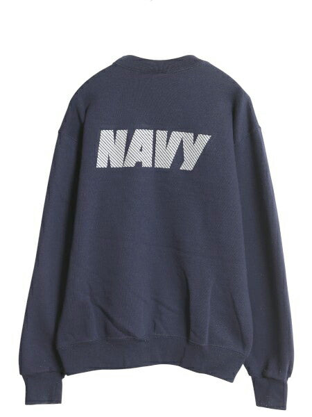 USA製 US NAVY 両面 プリント スウェット メンズ M / ミリタリー 裏起毛 前V トレーナー トレーニング バックプリント 軍物 USN ネイビー