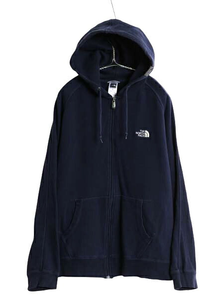 ノースフェイス フルジップ スウェット フード パーカー メンズ L 古着 アウトドア トレーナー 裏起毛 ワンポイント シンプル トップス 紺