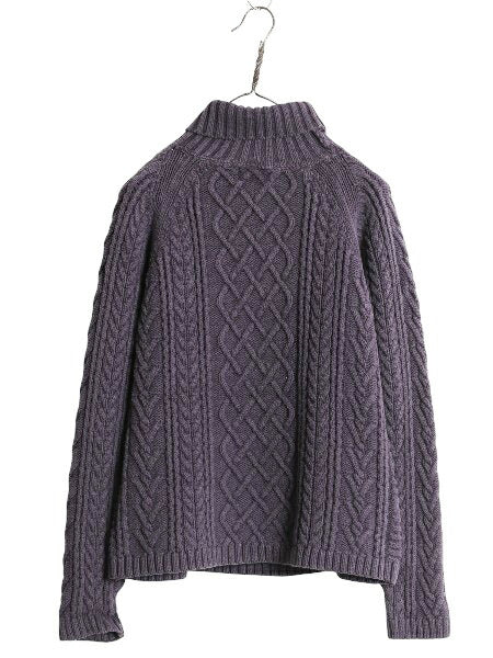 80s USA製 エルエルビーン タートルネック コットン ケーブル ニット セーター レディース S / ヴィンテージ フィッシャーマン アラン 厚手