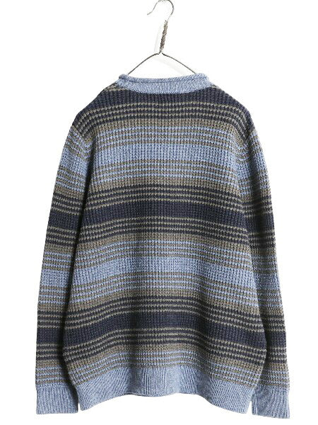 エルエルビーン ロールネック ボーダー ニット セーター メンズ L / オーガニック コットン リブ編み チャンキー ハイネック マルチカラー