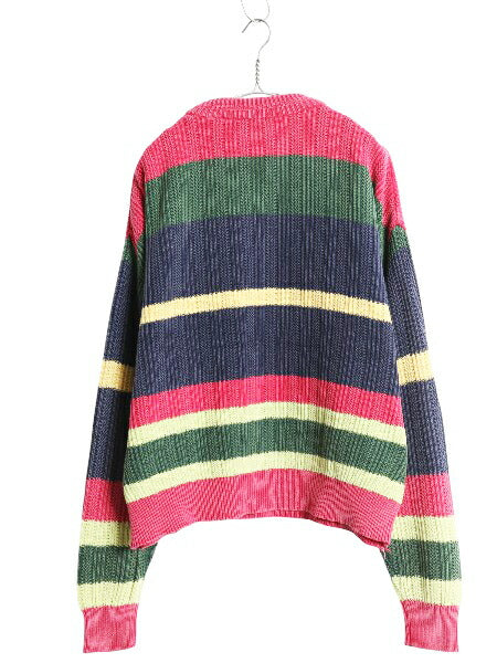 90s USA製 ノーティカ ボーダー コットン ニット セーター メンズ レディース M 古着 オールド リブ編み チャンキー マルチカラー ゆったり