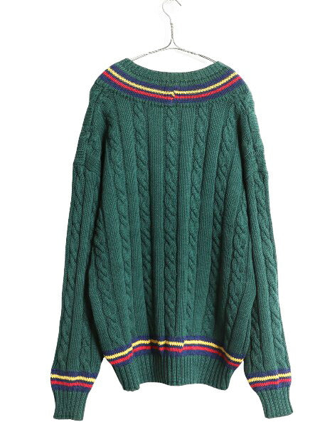 90s オールド ギャップ チルデン ケーブル ニット セーター メンズ XL / 紺タグ Vネック ヘビーウェイト コットン シンプル 大きいサイズ