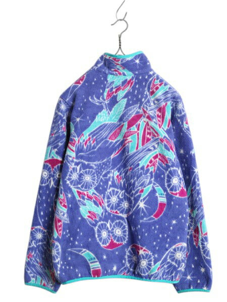 パタゴニア フクロウ 総柄 ライトウェイト シンチラ スナップT レディース S / 古着 16年製 PATAGONIA フリース プルオーバー ジャケット