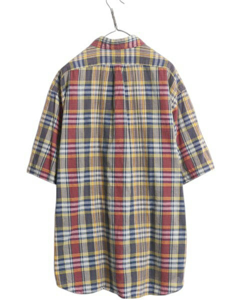 90s ラルフローレン マドラス チェック 半袖 ボタンダウン シャツ メンズ XL ポロ オールド 半袖シャツ コットン 大きいサイズ BD ゆったり