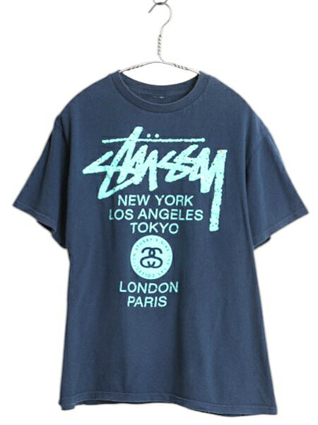 ステューシー x ナイキ ワールドツアー 両面 プリント 半袖 Tシャツ メンズ S 程/ 古着 カットソー グラフィック ヘビーウェイト SSリンク