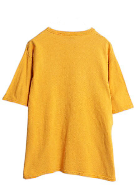 90s チャンピオン 半袖 Tシャツ メンズ M / 古着 オールド 100% コットン ヘビーウェイト ワンポイント スクリプト ロゴ シンプル イエロー