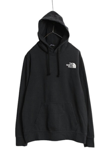 ノースフェイス 両面 プリント スウェット フード パーカー メンズ M 古着 The North Face プルオーバー トレーナー アウトドア 裏起毛 黒
