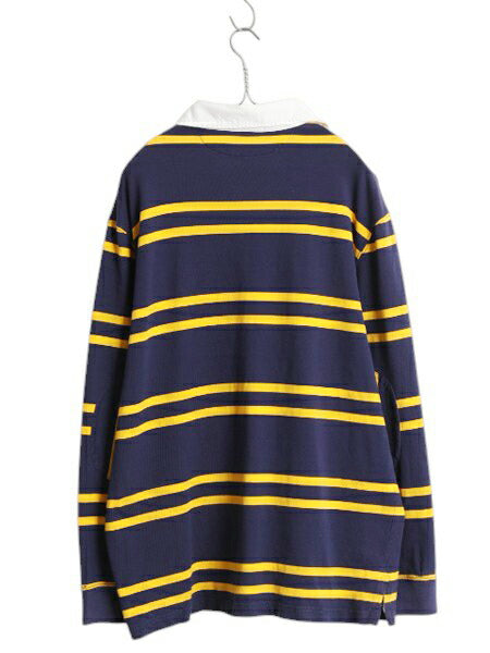 90s ポロ ラルフローレン ボーダー 長袖 ラガーシャツ メンズ L / 古着 オールド ラグビー 長袖シャツ ポロシャツ ヘビーウェイト ツートン