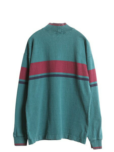 80s USA製 エルエルビーン モックネック ボーダー 長袖 Tシャツ メンズ M ヴィンテージ ロンT ラガーシャツ 素材 ヘビーウェイト コットン