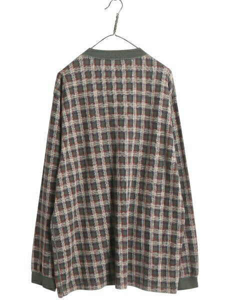 90s USA製 エルエルビーン チェック ヘンリーネック 長袖 Tシャツ メンズ XXL オールド ロンT 大きいサイズ トップス カットソー ゆったり