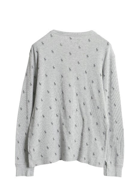 ポロ ラルフローレン 総柄 長袖 サーマル Tシャツ メンズ M 古着 ロンT モノグラム ワッフル カットソー ロングスリーブ インナー グレー