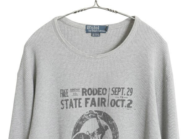 90s ポロ ラルフローレン プリント 長袖 サーマル Tシャツ メンズ XXL オールド ロンT ロングスリーブ ストレッチ カットソー 大きいサイズ