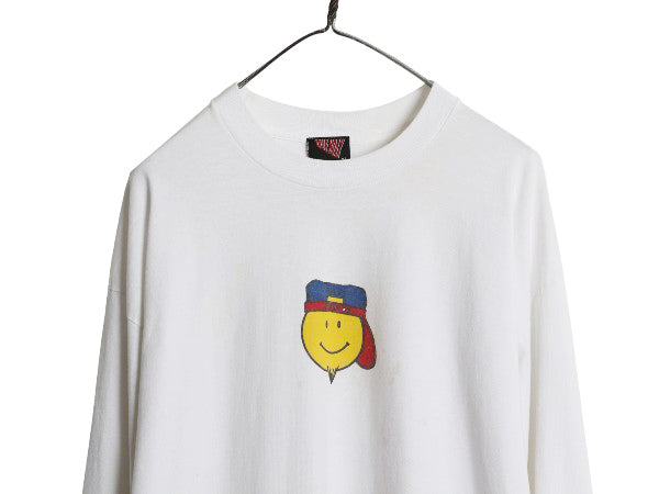 90s ★ スマイル スケーター イラスト プリント 長袖 Tシャツ メンズ XL / オールド ニコちゃん キャラクター ロンT スケート 大きいサイズ