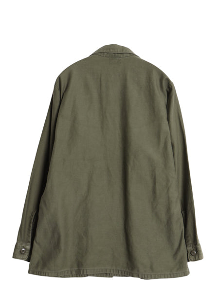 70s 米軍実物 US NAVY コットン サテン ユーティリティ シャツ M 75年製 ヴィンテージ USN OG107 シャツ袖 3rd 4th 軍物 ミリタリー カーキ