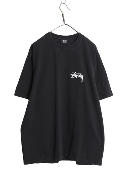 ステューシー 両面 アート イラスト プリント Tシャツ メンズ L ヘビーウェイト コットン フラワー ストック ロゴ グラフィック ブラック 