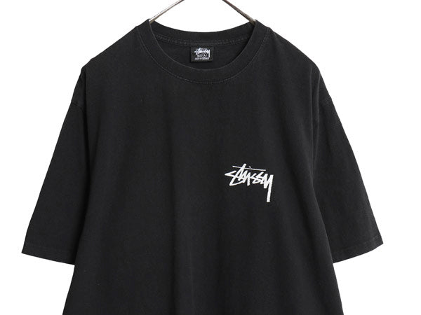 ステューシー 両面 アート イラスト プリント Tシャツ メンズ L ヘビーウェイト コットン フラワー ストック ロゴ グラフィック ブラック 