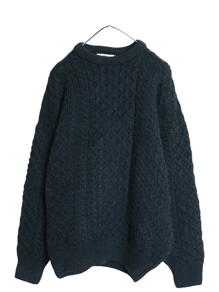 90s アイルランド製 aran crafts フィッシャーマン ウール ニット セーター メンズ M 古着 オールド アラン ケーブル ローゲージ 無地 厚手