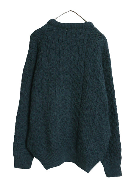 90s アイルランド製 aran crafts フィッシャーマン ウール ニット セーター メンズ M 古着 オールド アラン ケーブル ローゲージ 無地 厚手