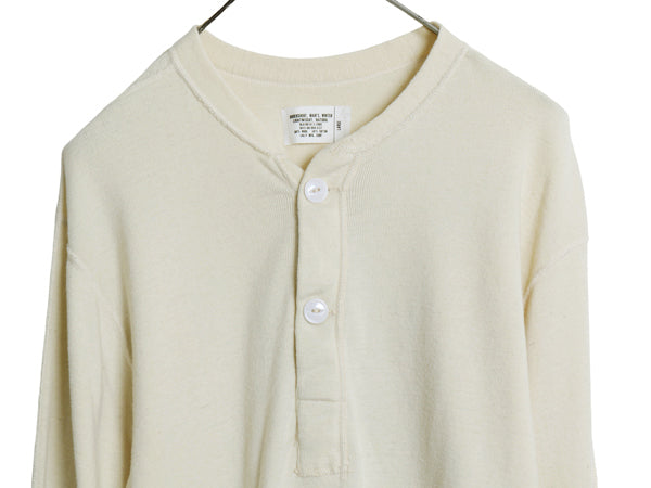 80s 米軍実物 US ARMY ヘンリーネック アンダーシャツ メンズ L / 81年製 ヴィンテージ 長袖 Tシャツ サーマル リブ編み ロンT ナチュラル