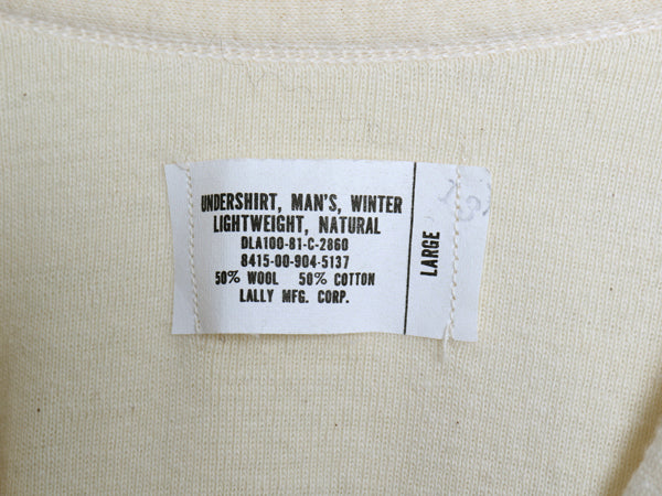 80s 米軍実物 US ARMY ヘンリーネック アンダーシャツ メンズ L / 81年製 ヴィンテージ 長袖 Tシャツ サーマル リブ編み ロンT ナチュラル