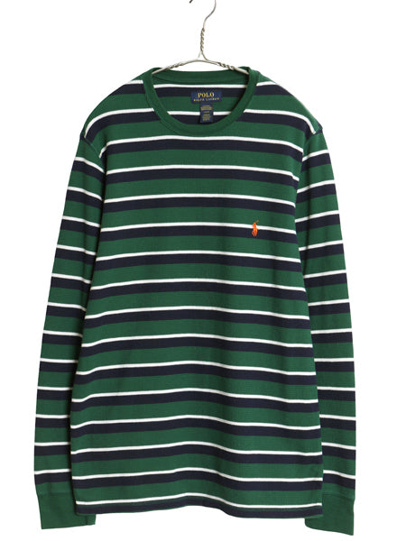 ポロ ラルフローレン ボーダー 長袖 サーマル Tシャツ メンズ L ロンT ストレッチ ワッフル カットソー ワンポイント ポニー マルチカラー