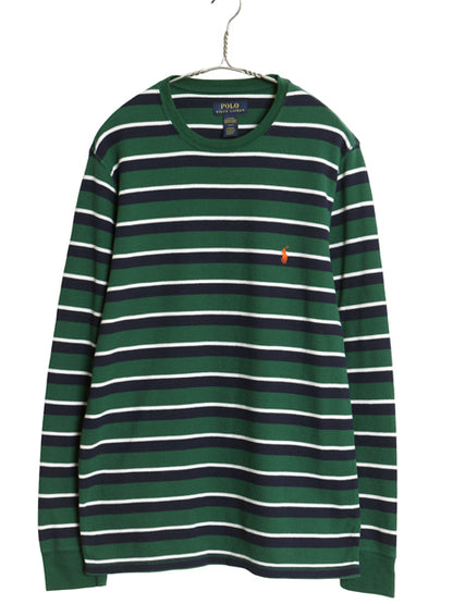 ポロ ラルフローレン ボーダー 長袖 サーマル Tシャツ メンズ L ロンT ストレッチ ワッフル カットソー ワンポイント ポニー マルチカラー