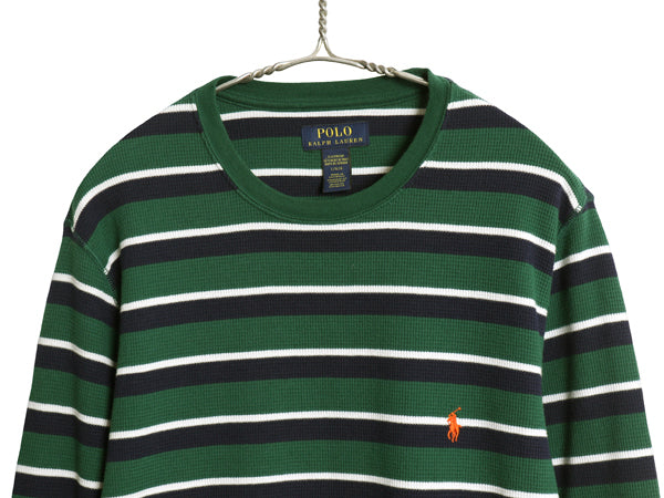 ポロ ラルフローレン ボーダー 長袖 サーマル Tシャツ メンズ L ロンT ストレッチ ワッフル カットソー ワンポイント ポニー マルチカラー