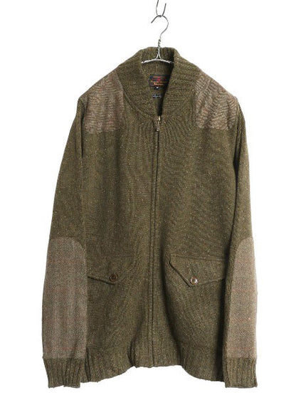 バウアー フルジップ ニット ジャケット メンズ XXL / 古着 ハンティング フィールド ツイード パッチ ラム ウール セーター 大きいサイズ