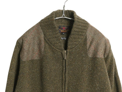 バウアー フルジップ ニット ジャケット メンズ XXL / 古着 ハンティング フィールド ツイード パッチ ラム ウール セーター 大きいサイズ