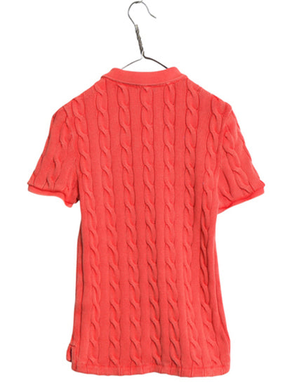 00s ポロ ラルフローレン コットン ケーブル 半袖 ニット ポロシャツ レディース L / 半袖ニット ワンポイント 襟付き セーター きれいめ 