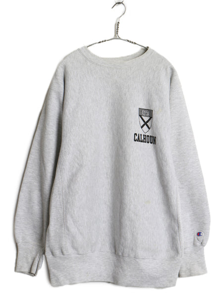 90s USA製 ★ チャンピオン リバースウィーブ カレッジ プリント スウェット メンズ XL / 古着 オールド トレーナー 裏起毛  霜降り グレー