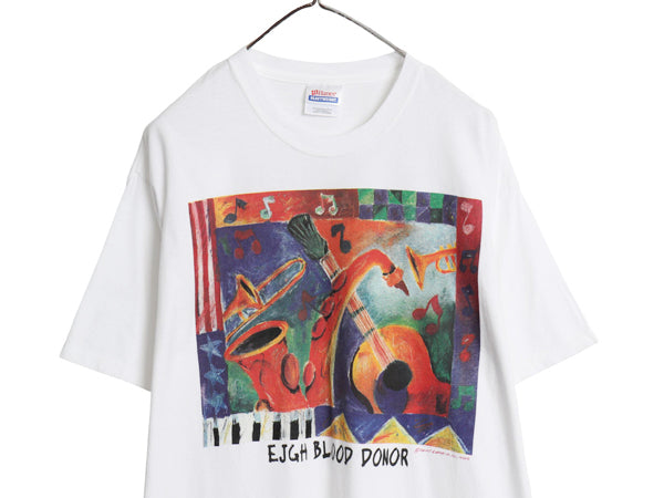 00s ジャズ アート イラスト プリント 半袖 Tシャツ メンズ L / オールド 音楽 グラフィック ヘビーウェイト コットン ゆったり カットソー