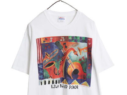 00s ジャズ アート イラスト プリント 半袖 Tシャツ メンズ L / オールド 音楽 グラフィック ヘビーウェイト コットン ゆったり カットソー