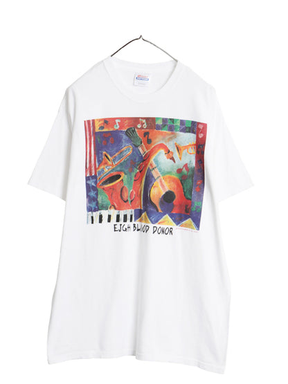 00s ジャズ アート イラスト プリント 半袖 Tシャツ メンズ L / オールド 音楽 グラフィック ヘビーウェイト コットン ゆったり カットソー