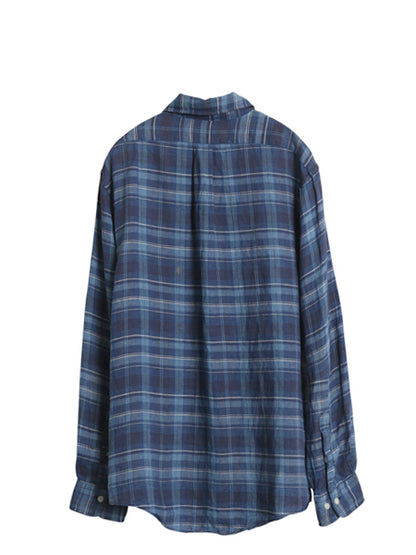 ブルックスブラザーズ チェック 長袖 ボタンダウン シャツ メンズ L 古着 長袖シャツ 100% アイリッシュ リネン 高級 シンプル きれいめ