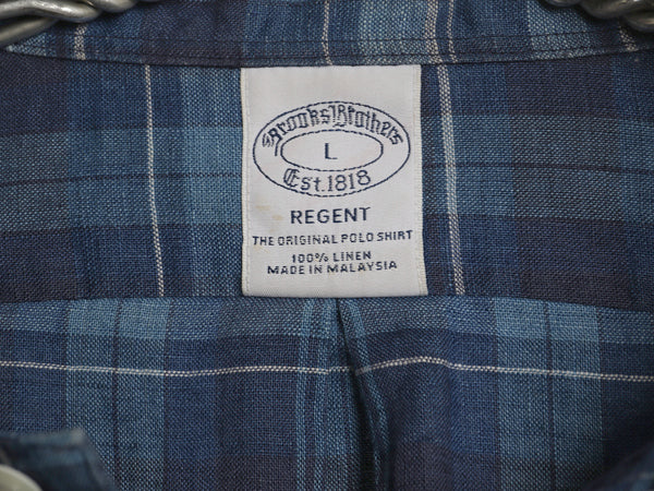 ブルックスブラザーズ チェック 長袖 ボタンダウン シャツ メンズ L 古着 長袖シャツ 100% アイリッシュ リネン 高級 シンプル きれいめ