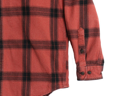 US企画 カーハート 長袖 ヘビー フランネル シャツ メンズ S / LOOSE FIT チェック ネルシャツ ワーク コットン ワンポイント 厚手 赤 黒
