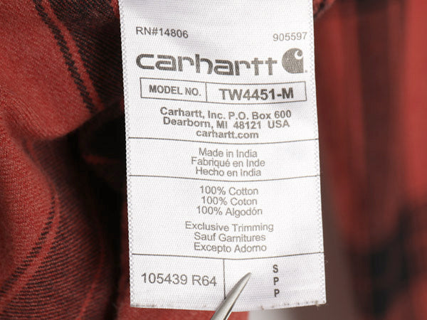 US企画 カーハート 長袖 ヘビー フランネル シャツ メンズ S / LOOSE FIT チェック ネルシャツ ワーク コットン ワンポイント 厚手 赤 黒