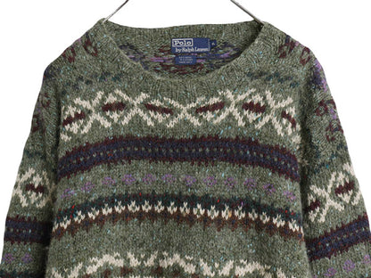 90s ポロ ラルフローレン フェアアイル ニット セーター メンズ XL / オールド 総柄 ノルディック ハンドメイド バーズアイ 大きいサイズ 