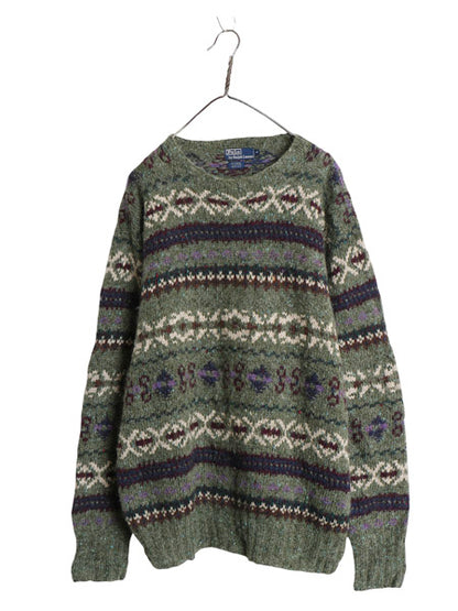 90s ポロ ラルフローレン フェアアイル ニット セーター メンズ XL / オールド 総柄 ノルディック ハンドメイド バーズアイ 大きいサイズ 