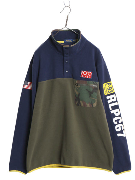 ポロ ラルフローレン フリース ジャケット メンズ XL 古着 スナップT プルオーバー ツートン 袖 プリント 星条旗 RL-92 RL-93 大きいサイズ