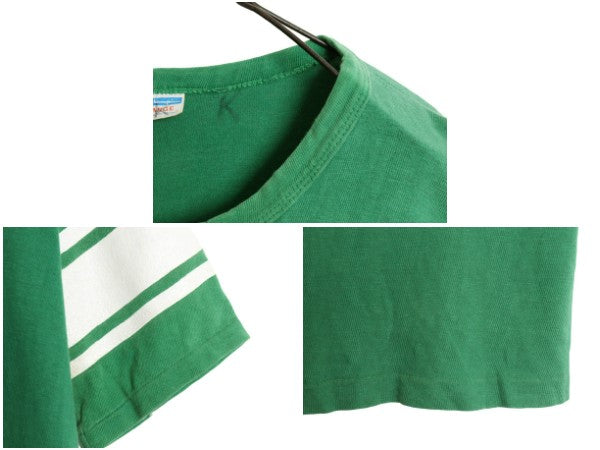 70s USA製 ★ チャンピオン 3段 カレッジ プリント 半袖 フットボール Tシャツ メンズ L 小さめ M ヴィンテージ バータグ ナンバリング 緑
