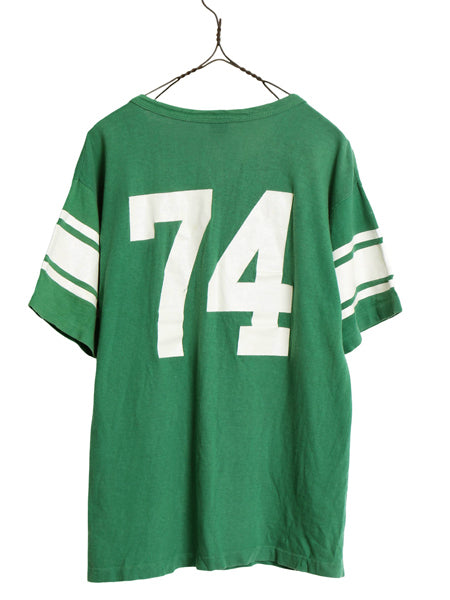 70s USA製 ★ チャンピオン 3段 カレッジ プリント 半袖 フットボール Tシャツ メンズ L 小さめ M ヴィンテージ バータグ ナンバリング 緑