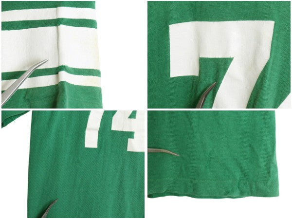 70s USA製 ★ チャンピオン 3段 カレッジ プリント 半袖 フットボール Tシャツ メンズ L 小さめ M ヴィンテージ バータグ ナンバリング 緑